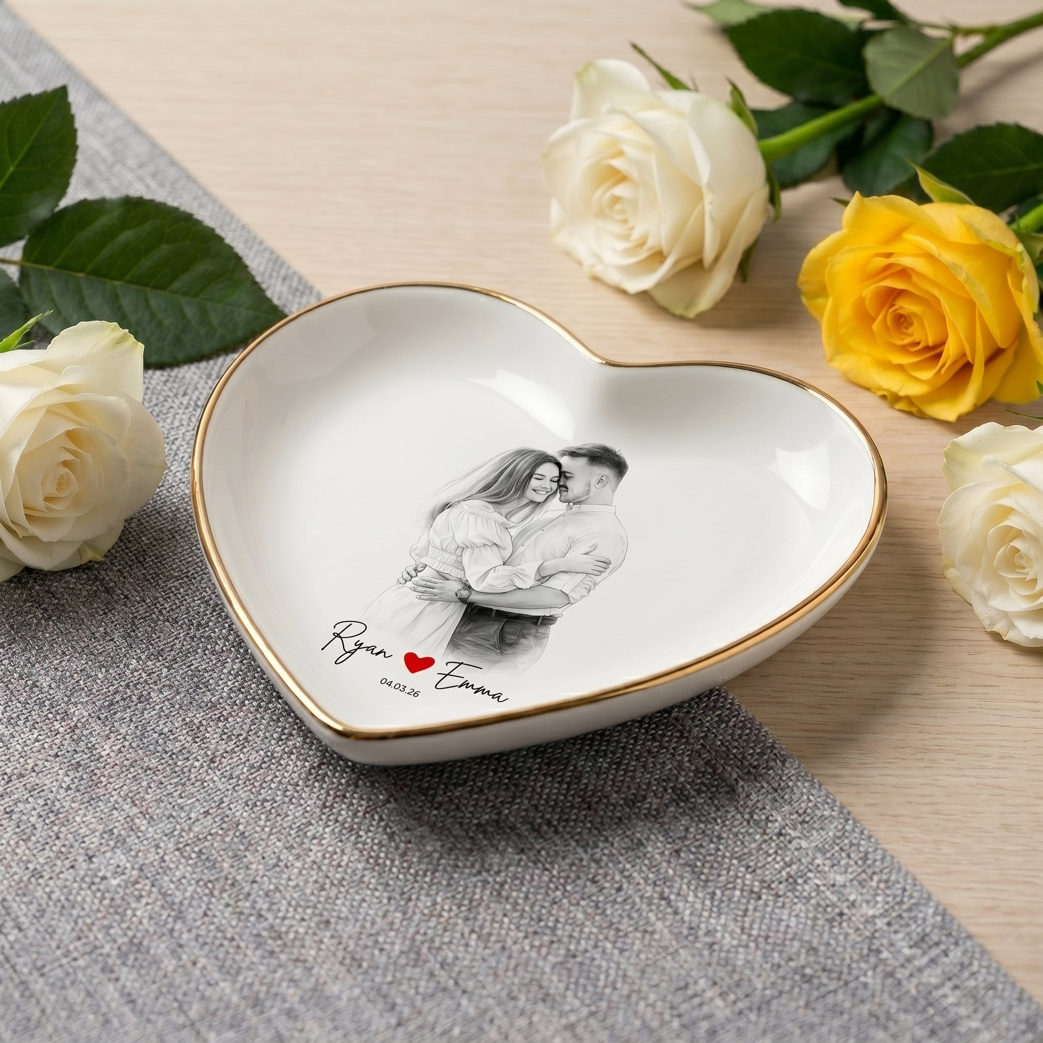 Custom Engagement Ring Dish, Personalized Photo Wedding Keepsake Gift