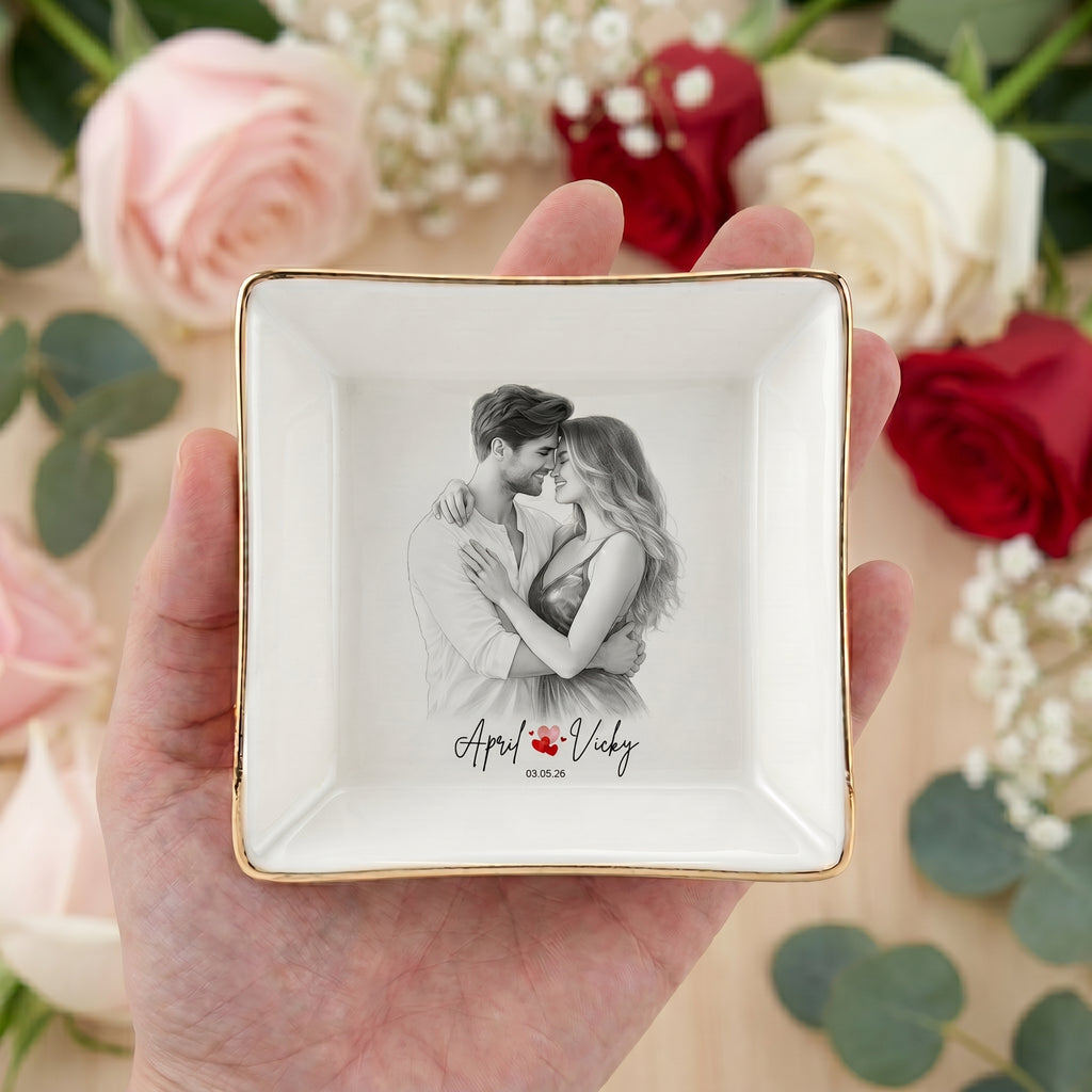 Custom Engagement Ring Dish, Personalized Photo Wedding Keepsake Gift