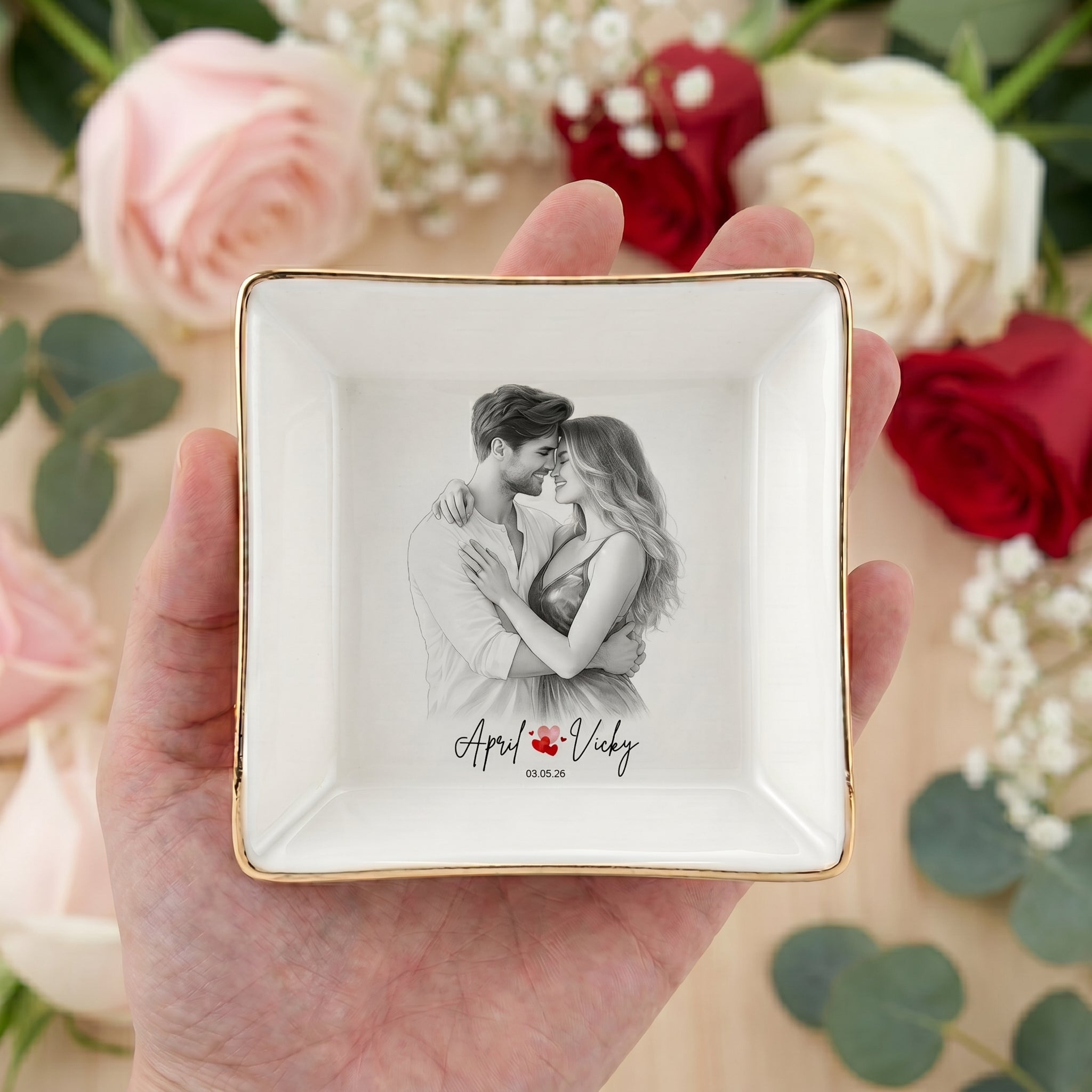Custom Engagement Ring Dish, Personalized Photo Wedding Keepsake Gift