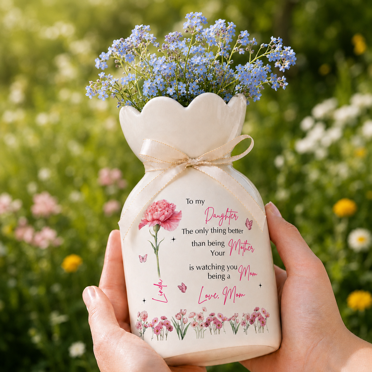 Personalized Daughter Flower Vase – Custom Mother Daughter Keepsake Gift