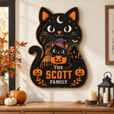Halloween Witchy Cat Wooden Blocks – Set of 3 Spooky Shelf Sitters