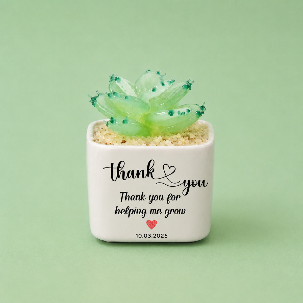 Glass Plant Pot – Personalized Name Mini Flower or Cactus Ornament, Teacher Appreciation Gift & Desk Decoration