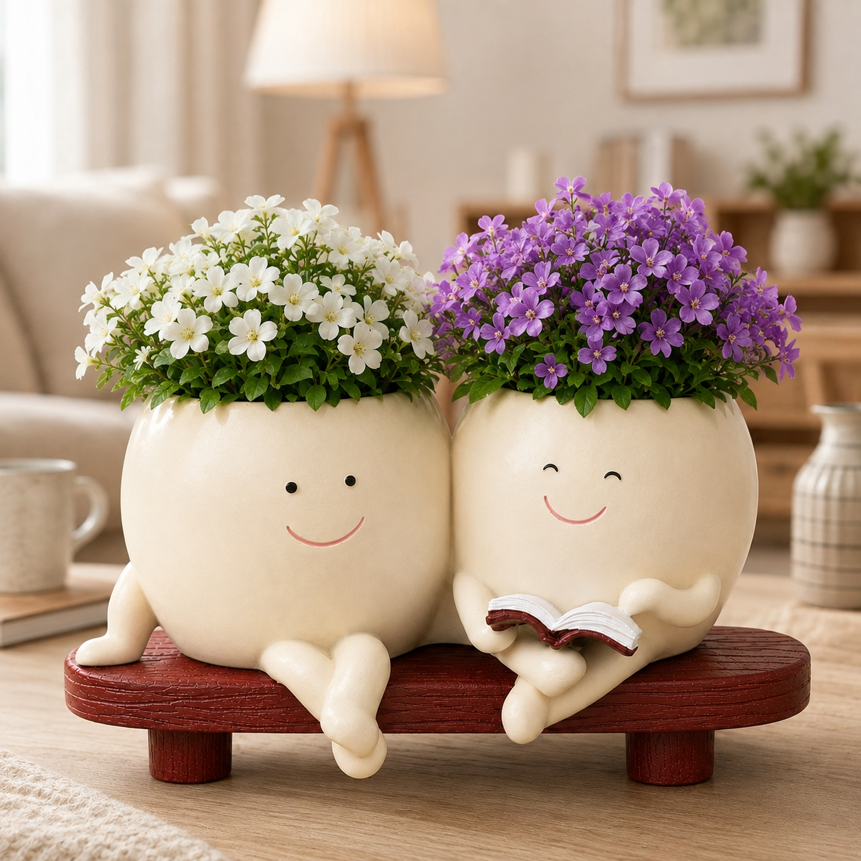 Cute Reading Planter Pot with Smiley Face – Gift for Mom, Teacher Appreciation Gift & Cozy Desk Planter