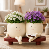 Cute Reading Planter Pot with Smiley Face – Gift for Mom, Teacher Appreciation Gift & Cozy Desk Planter