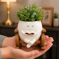Resin Smiley Face Rocking Chair Planter – Whimsical Succulent Holder & Happy Decor