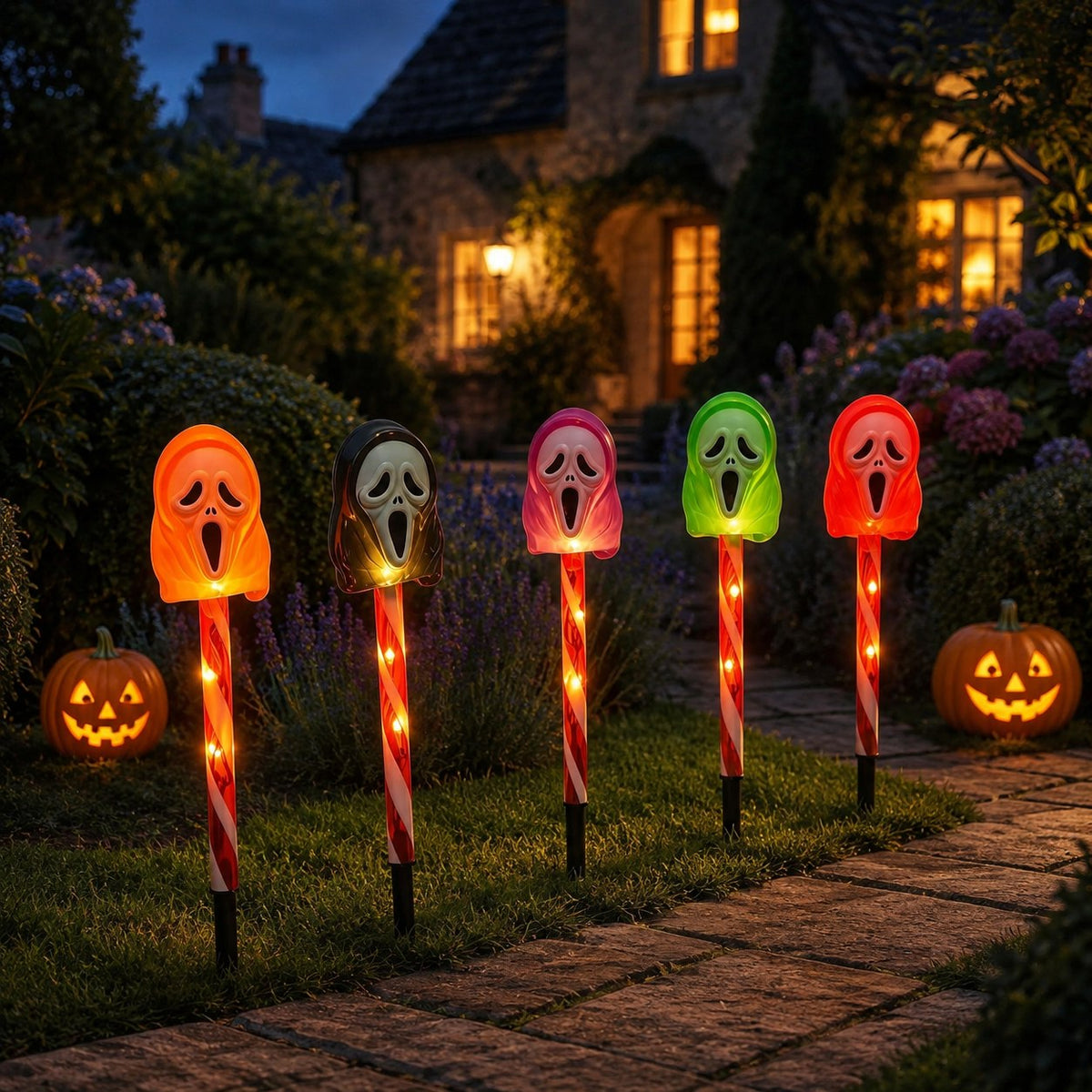 Halloween Solar-Powered Ghost Face Ground Lights for Garden Decoration