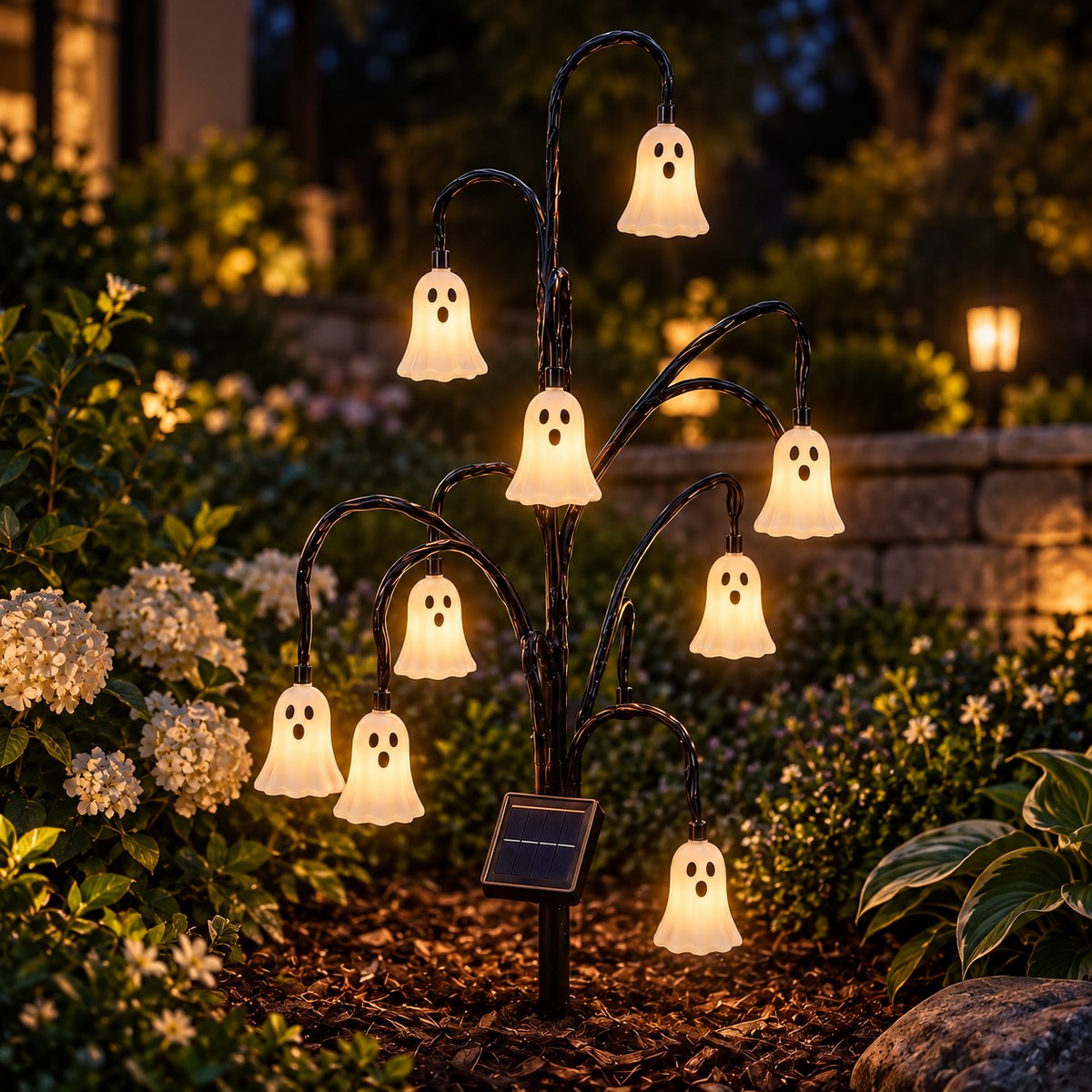 Halloween Ghost Tree Stake Light – Solar Powered Yard Path Lighting, Whimsical Porch & Lawn Holiday Ornament
