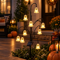 Halloween Ghost Tree Stake Light – Solar Powered Yard Path Lighting, Whimsical Porch & Lawn Holiday Ornament