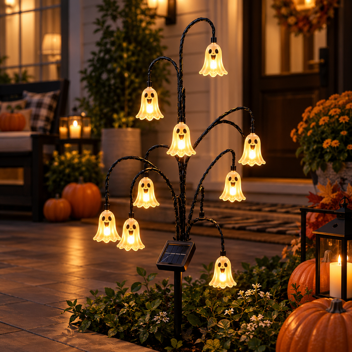 Halloween Ghost Tree Stake Light – Solar Powered Yard Path Lighting, Whimsical Porch & Lawn Holiday Ornament