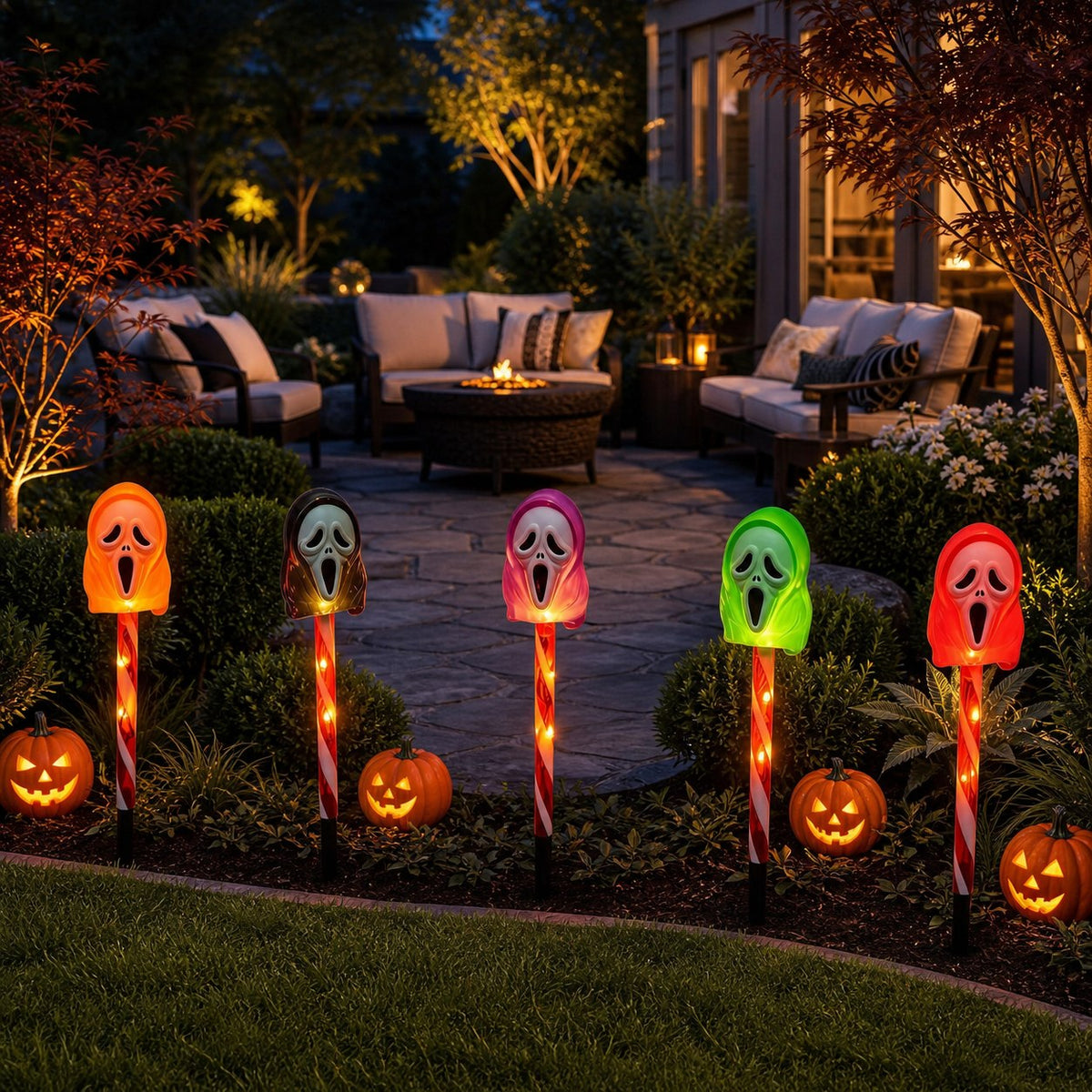 Halloween Solar-Powered Ghost Face Ground Lights for Garden Decoration