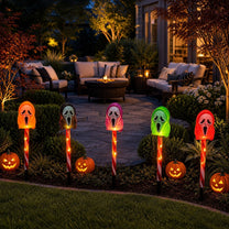 Halloween Solar-Powered Ghost Face Ground Lights for Garden Decoration