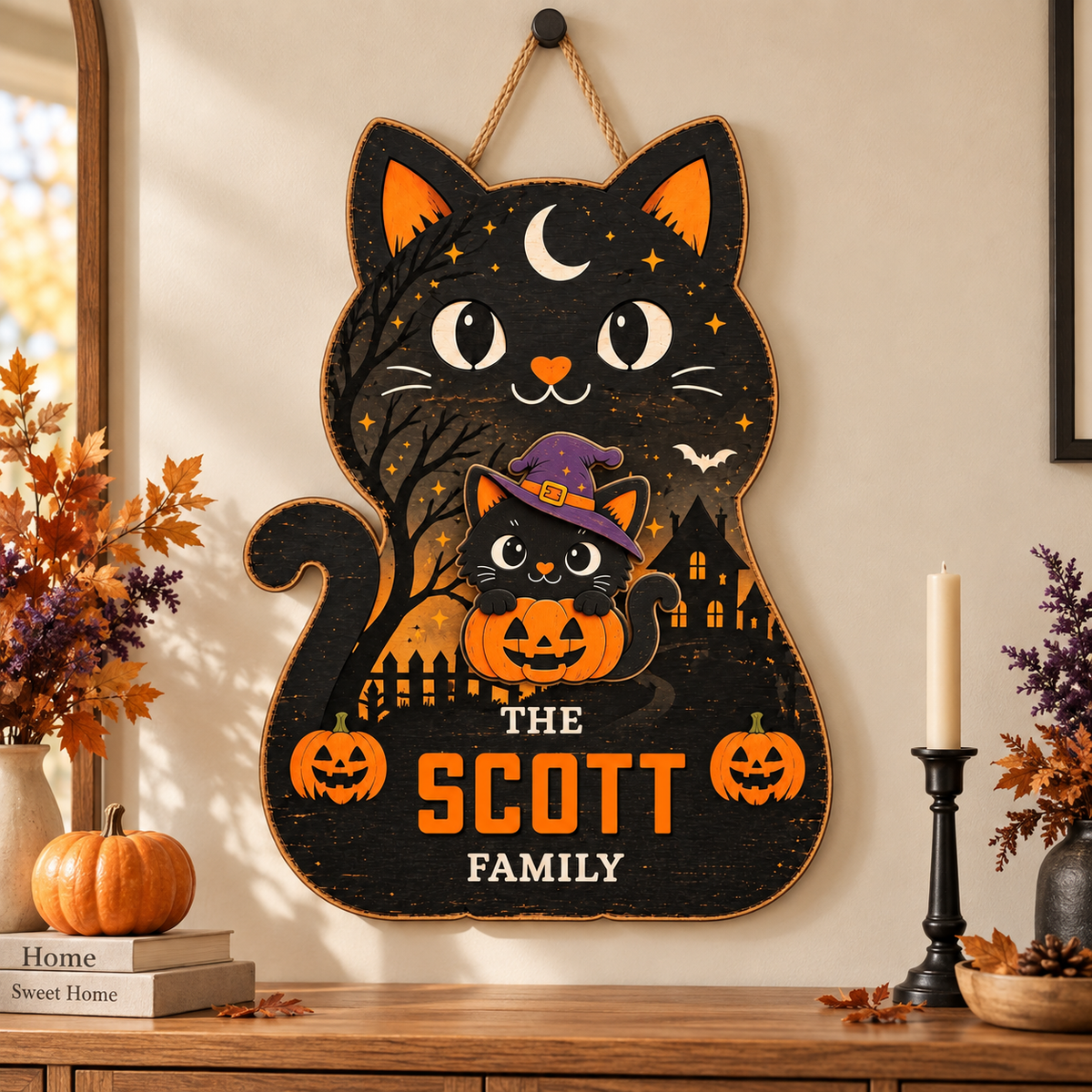 Halloween Witchy Cat Wooden Blocks – Set of 3 Spooky Shelf Sitters