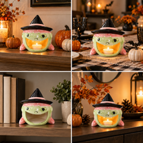 Halloween Ghost Pumpkin Ceramic Candle Holder / Lantern