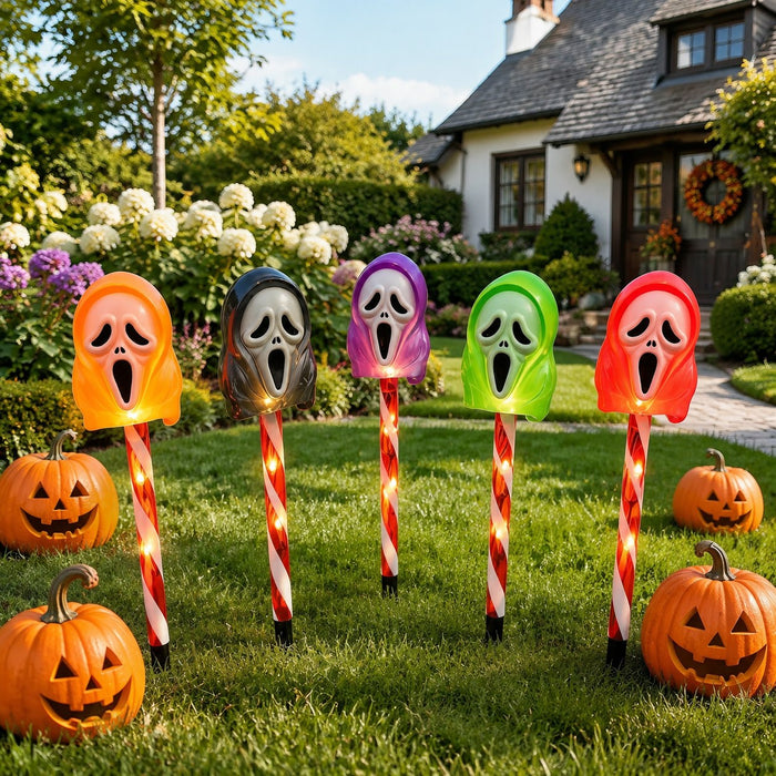 Halloween Solar-Powered Ghost Face Ground Lights for Garden Decoration