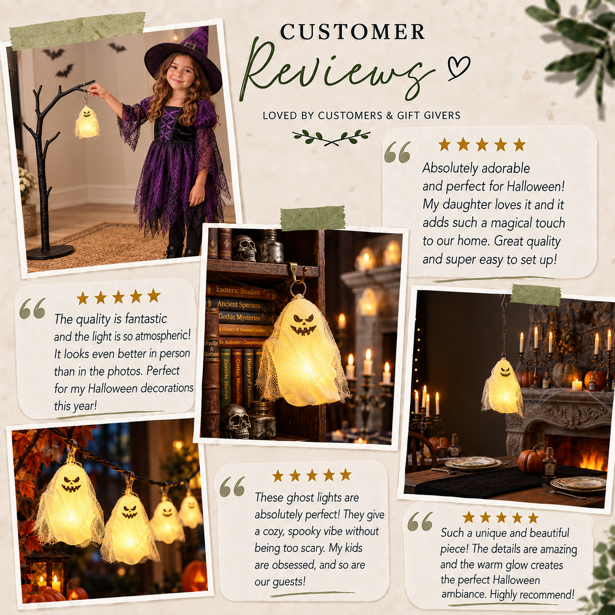 Lighted Hanging Ghost Decor, Halloween LED String Lights, Indoor Party for Halloween Party, Halloween Tree