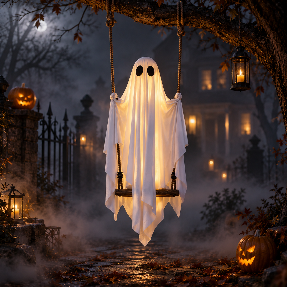 Hanging Glowing Ghost Light for Spooky Halloween Decoration