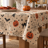 Spooky Halloween Witch Bat Pumpkin Tablecloth Decor