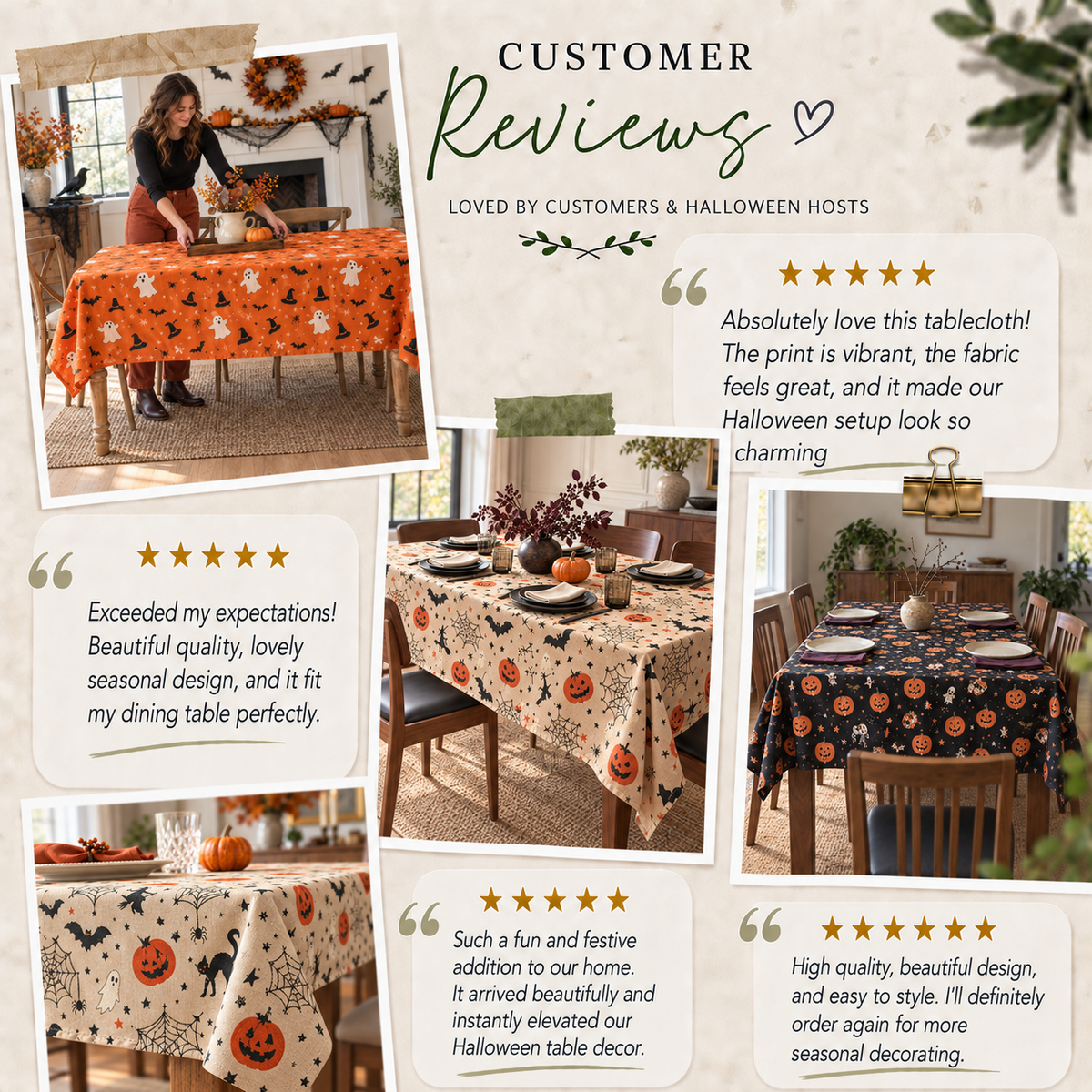 Spooky Halloween Witch Bat Pumpkin Tablecloth Decor