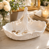 Elegant Woman Jewelry Dish – Pink Goddess Trinket Tray and Ceramic Ring Holder for Her