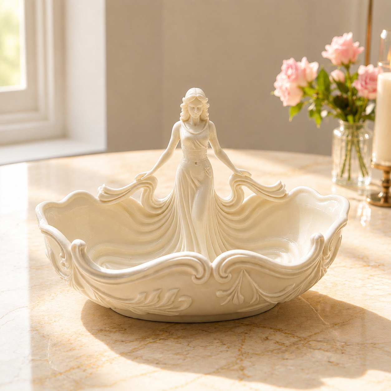 Elegant Woman Jewelry Dish – Pink Goddess Trinket Tray and Ceramic Ring Holder for Her