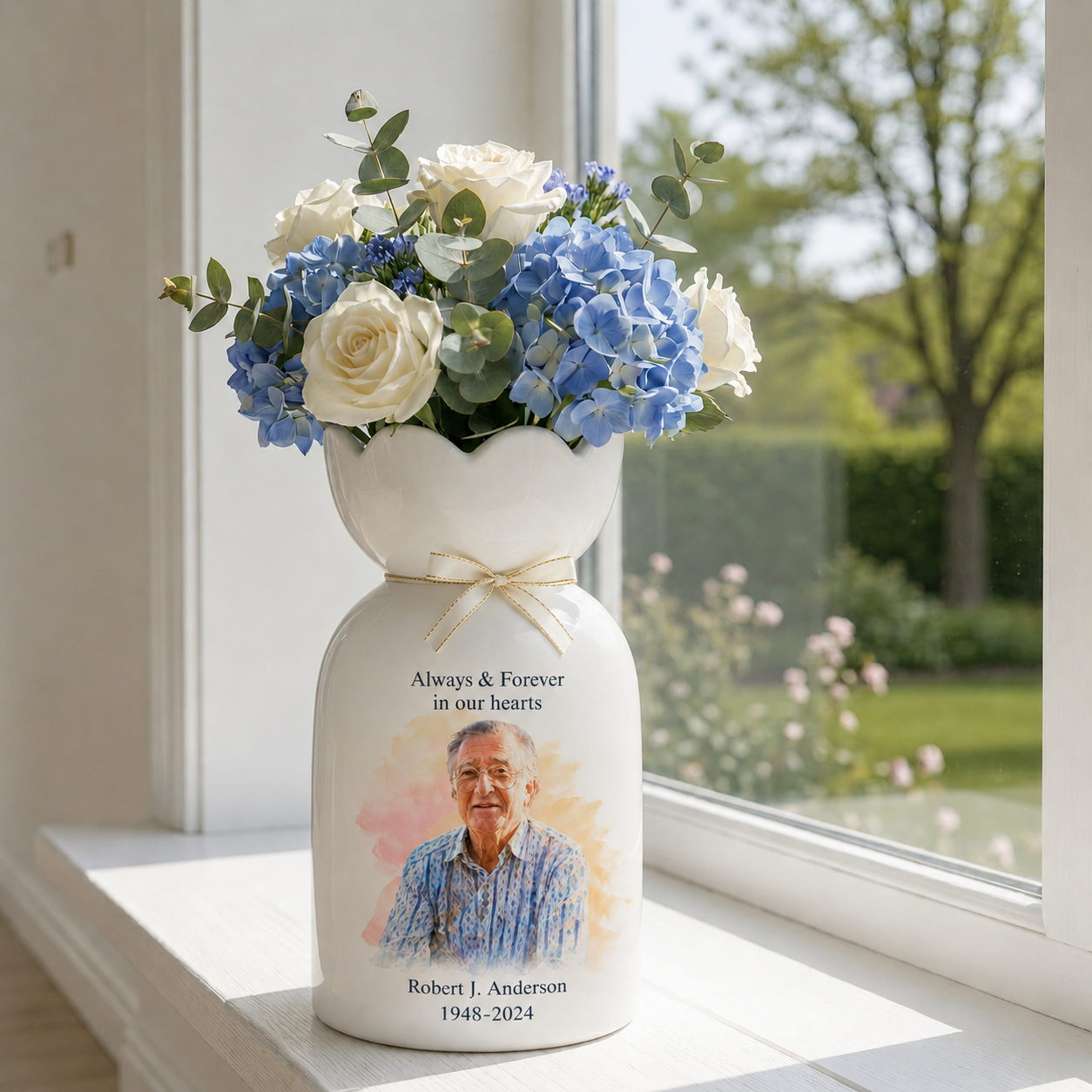 Personalized In Loving Memory Ceramic Flower Vase – Custom Photo Memorial Gift