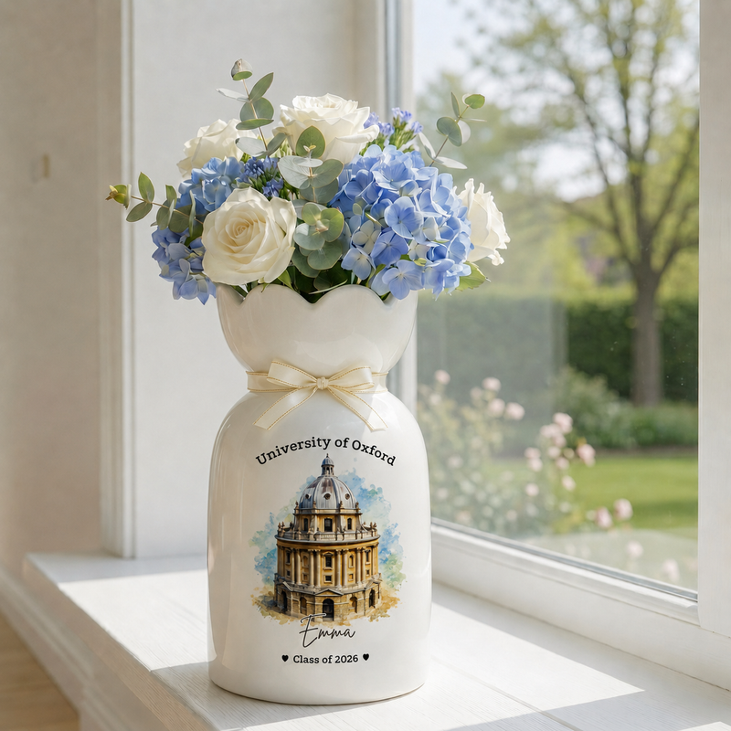 Custom University Vase – Personalized College Graduation Gift, Class of 2026 Keepsake