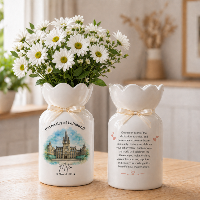 Custom University Vase – Personalized College Graduation Gift, Class of 2026 Keepsake