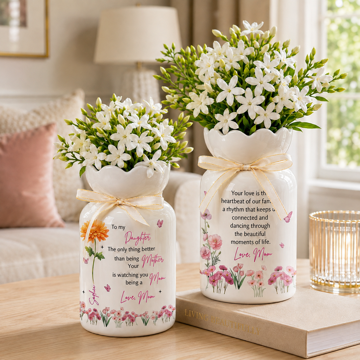 Personalized Daughter Flower Vase – Custom Mother Daughter Keepsake Gift