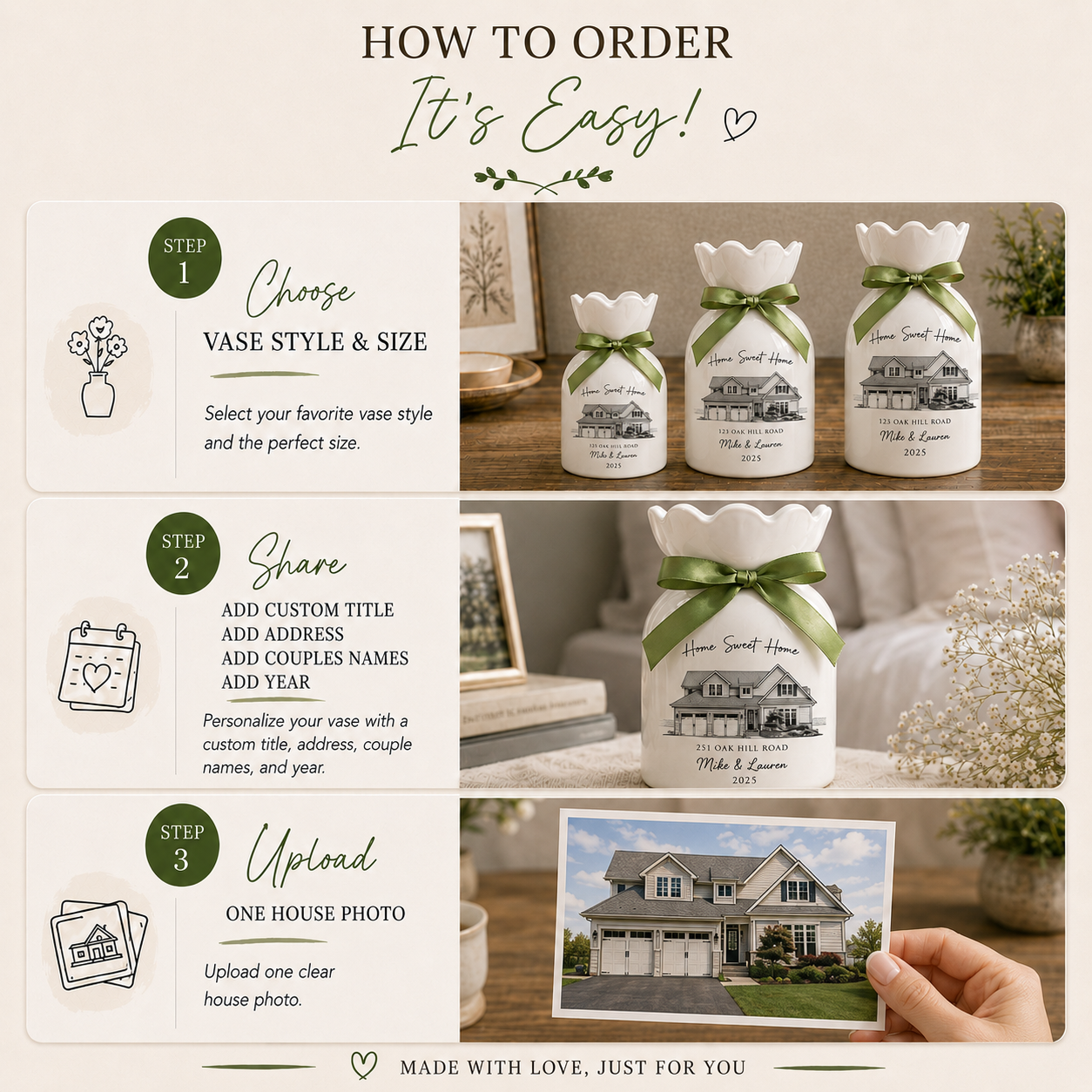 Personalized First Home Flower Vase – Custom New Home Gift for Couples