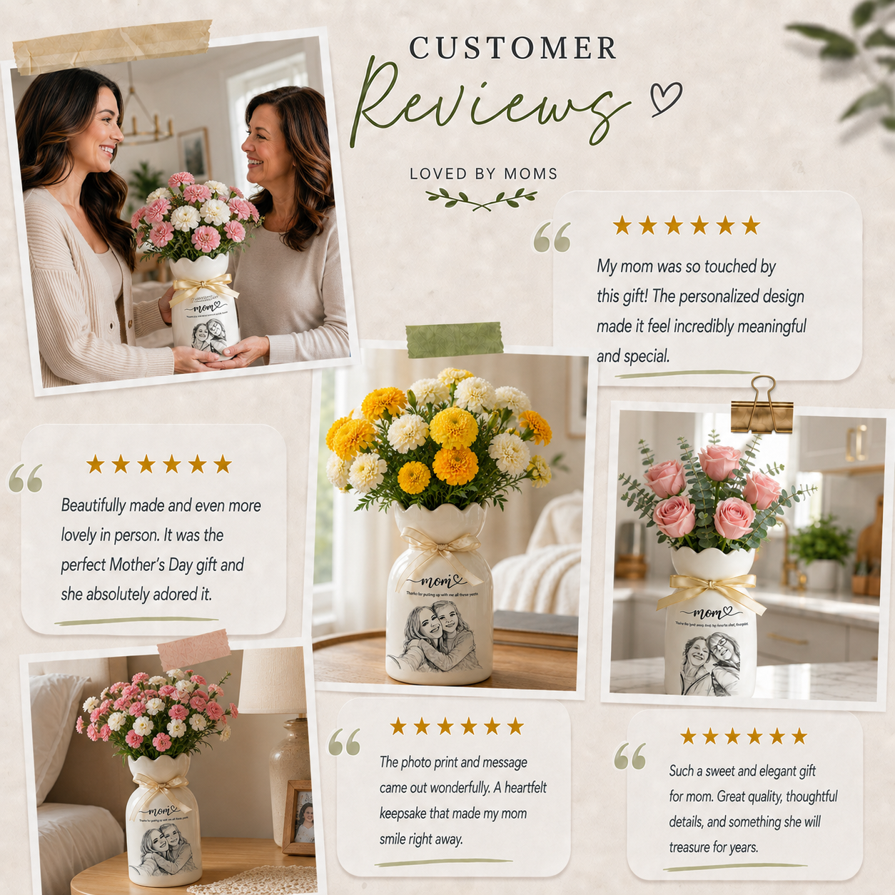Personalized Mom Photo Flower Vase – Custom Portrait Ceramic Vase Gift for Mom