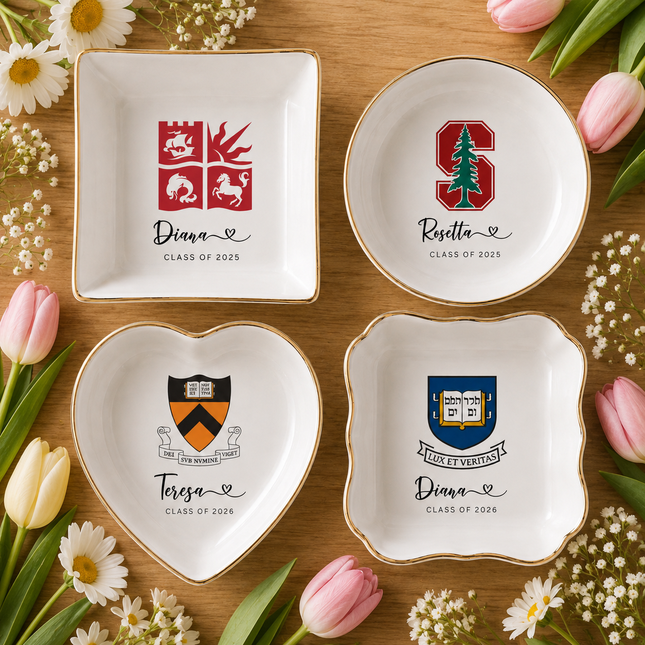 Personalised University College Graduation Gift Ring Dish, Custom Class of 2026 Keepsake