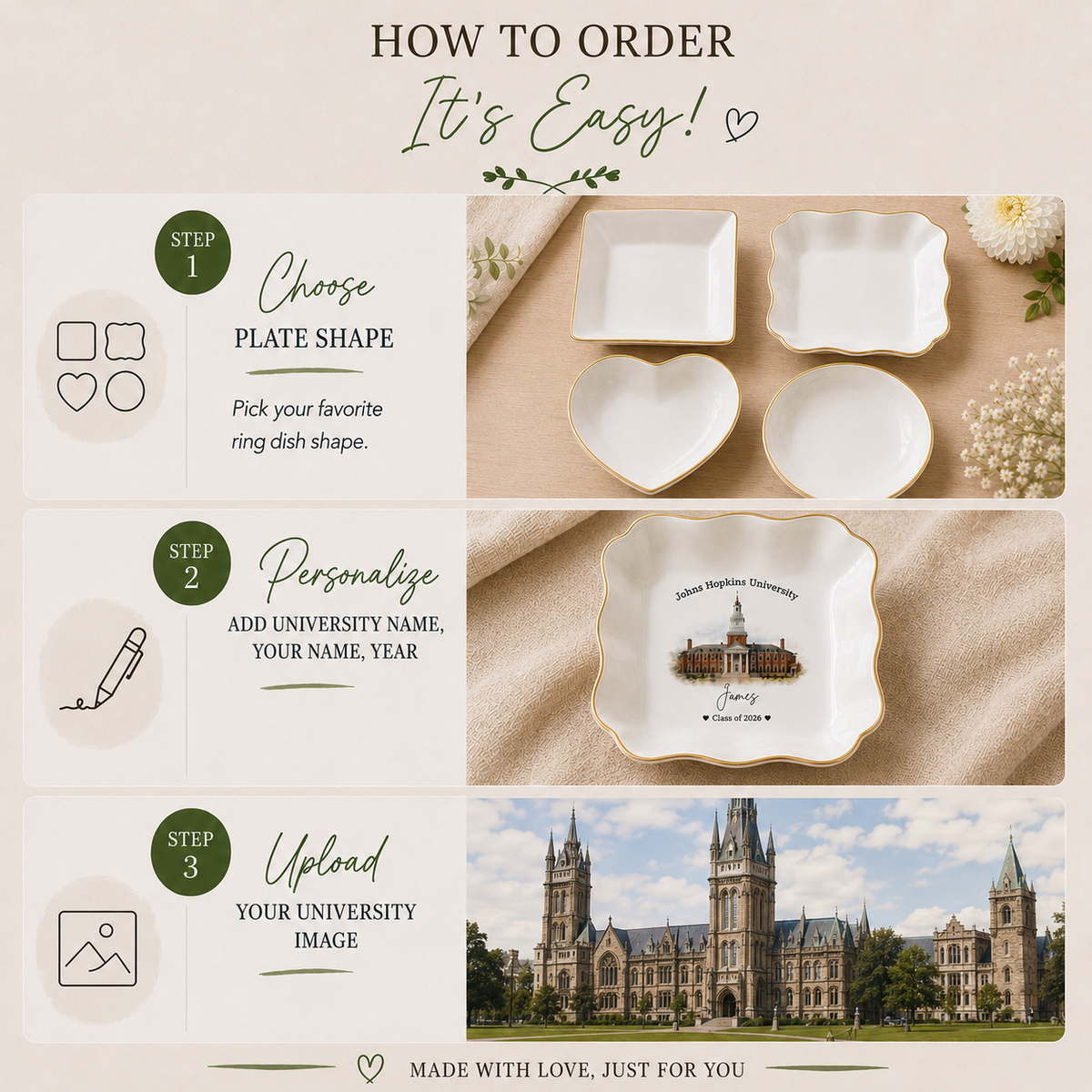 Personalized College Graduation Ring Dish, Custom University Keepsake Gift