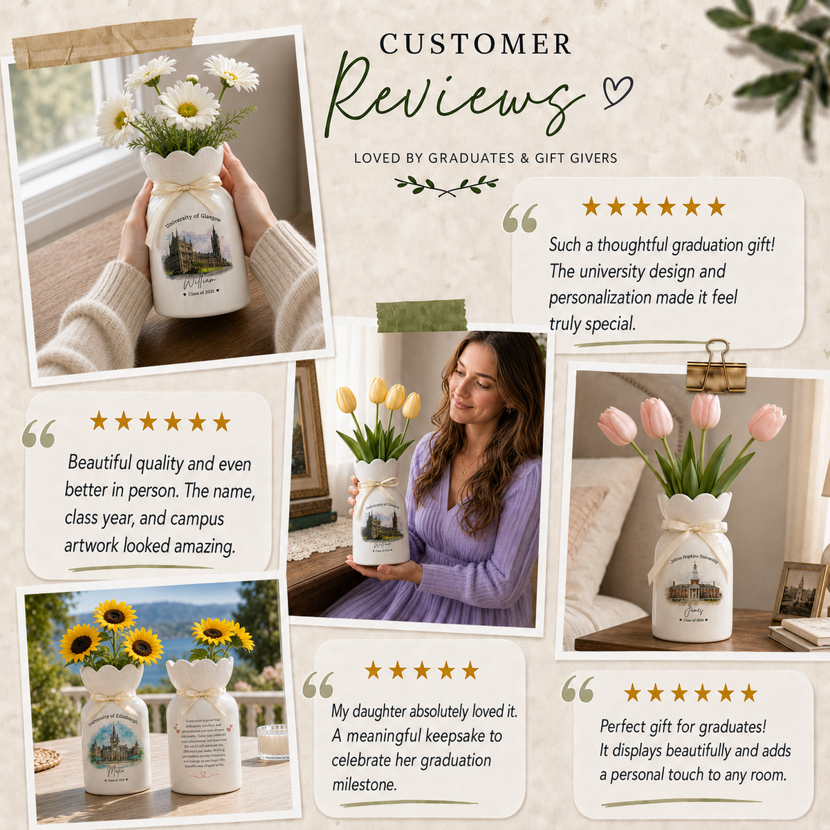 Custom University Vase – Personalized College Graduation Gift, Class of 2026 Keepsake