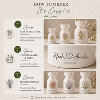 Personalized Wedding Flower Vase, Custom Birth Flower Couple Gift with Names & Wedding Date