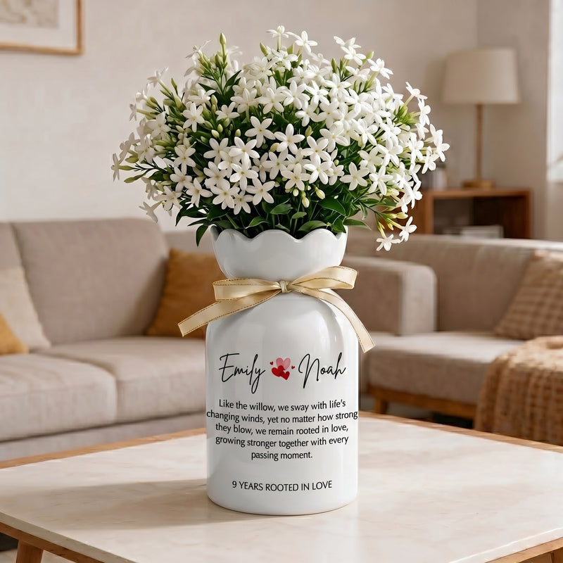 Personalized 9th Anniversary Willow Tree Flower Vase – Custom Ceramic Anniversary Gift for Wife & Couples