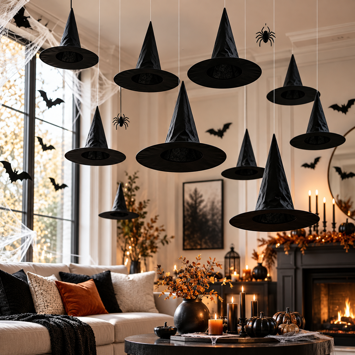 Hanging Witch Hats Halloween Decor Floating Black Hats