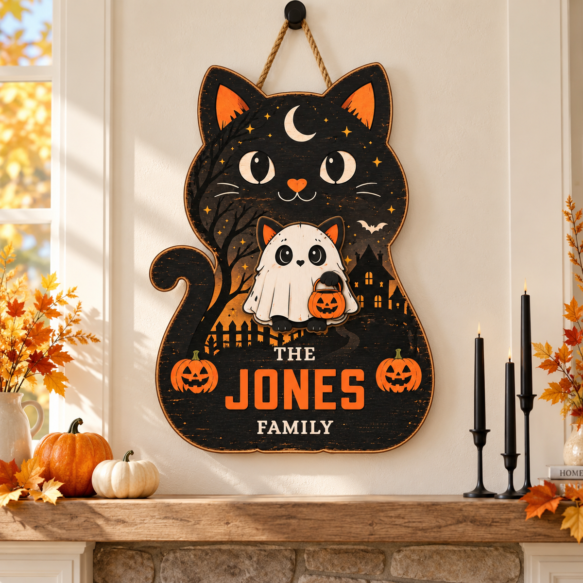 Halloween Witchy Cat Wooden Blocks – Set of 3 Spooky Shelf Sitters